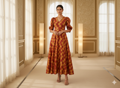 Red Traditional Printed Semi Pashimna Woolen Fabric