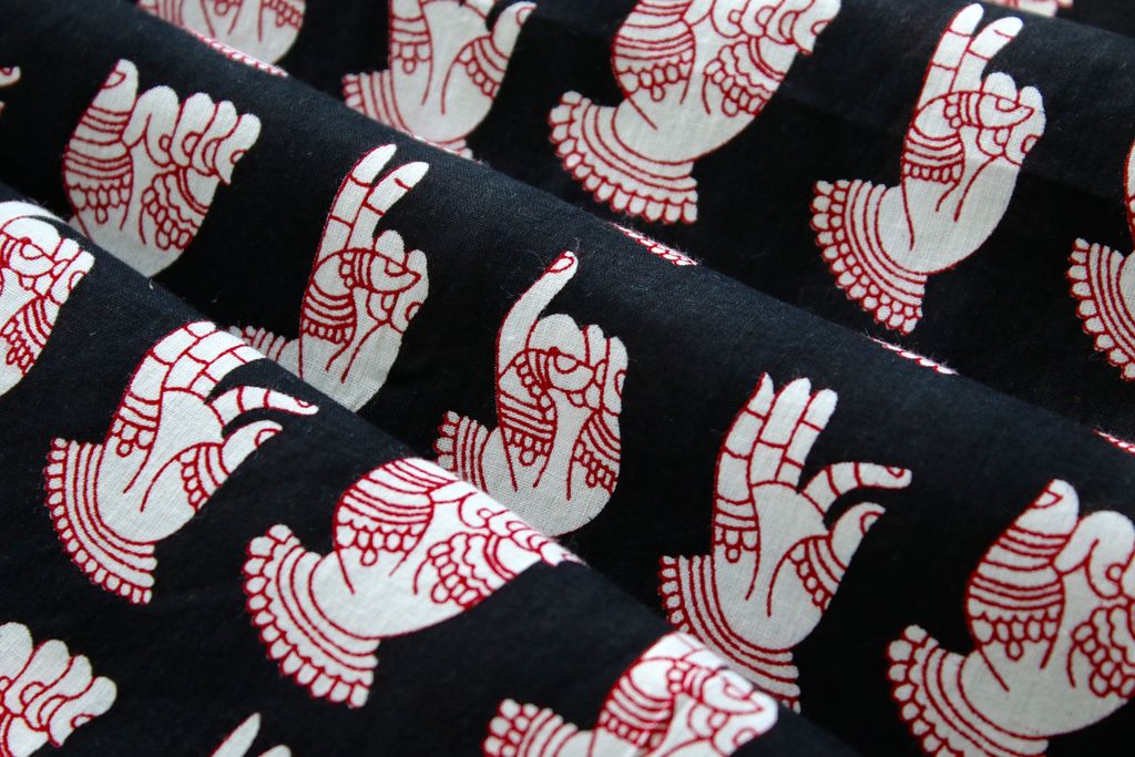 Black And Red Traditional Printed Pure Cotton Fabric
