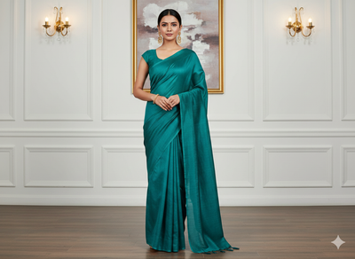 Deep Teal Plain Bangalore Raw Silk Fabric  (Wholesale)