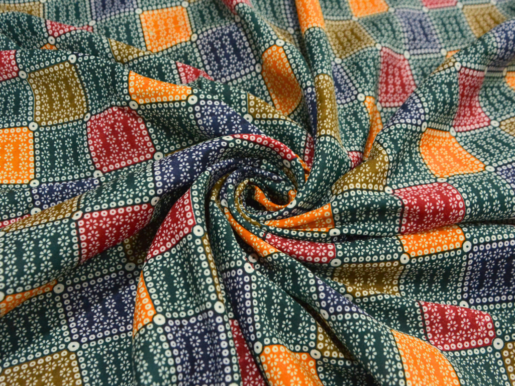 Dark Green Diamond Digitally Printed Butter Crepe Fabric