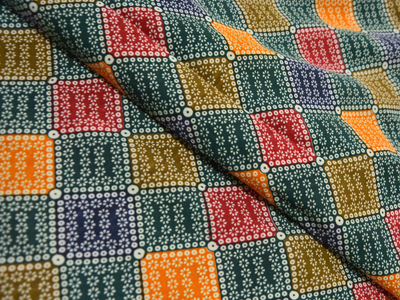 Dark Green Diamond Digitally Printed Butter Crepe Fabric