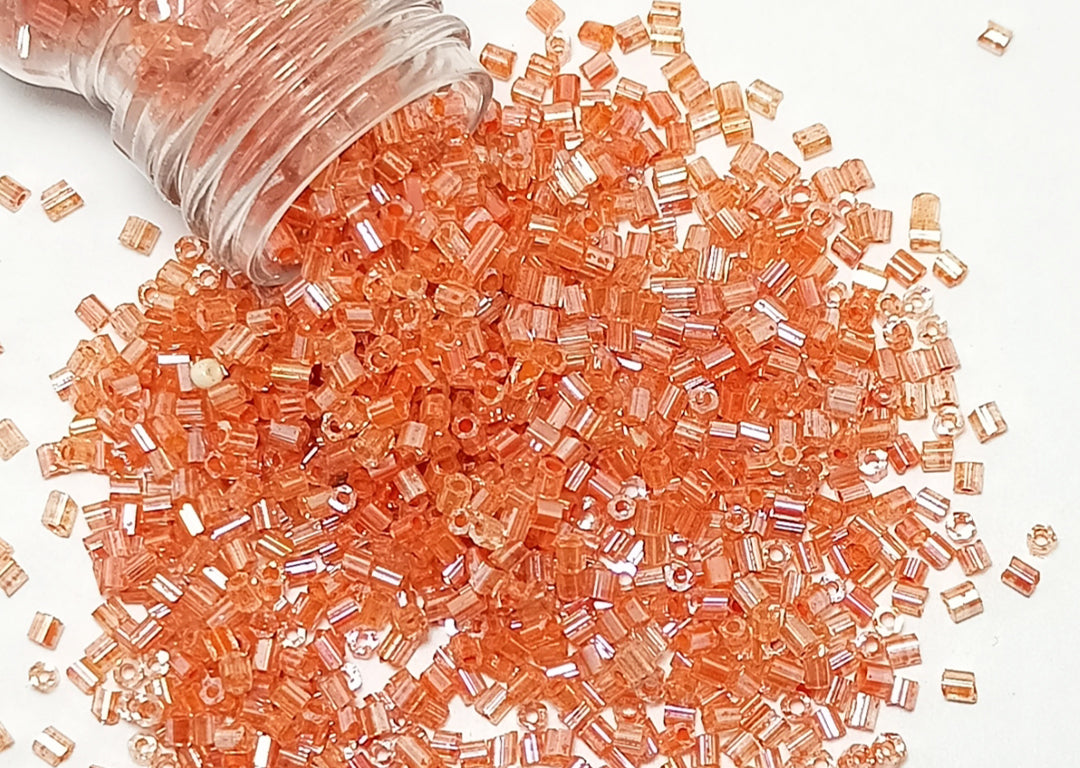 Orange Inside Dyed Pipe / Bugle Glass Beads (Wholesale)