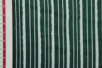 Green and White Stripes Printed Cotton Satin Fabric