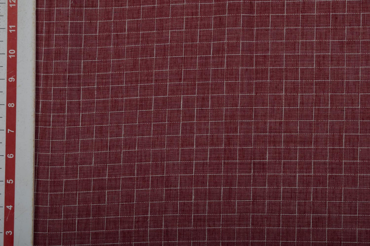 Precut of 1.5 Meters of Brick Red & White Checks Yarn Dyed Cotton Blend Fabric