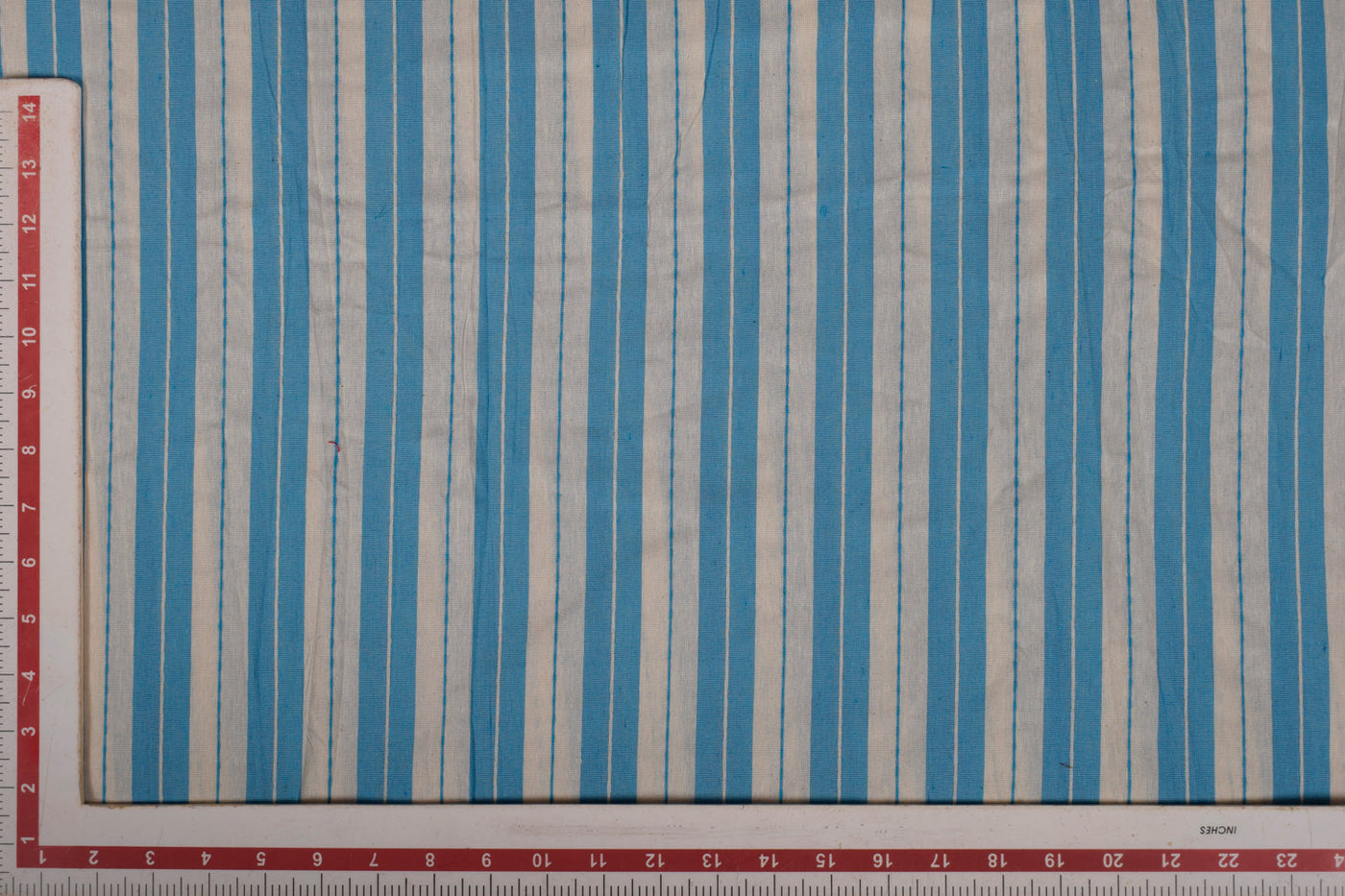 Precut Of 1.5 Meters Of Off White & Blue Stripes Cotton Dobby Fabric