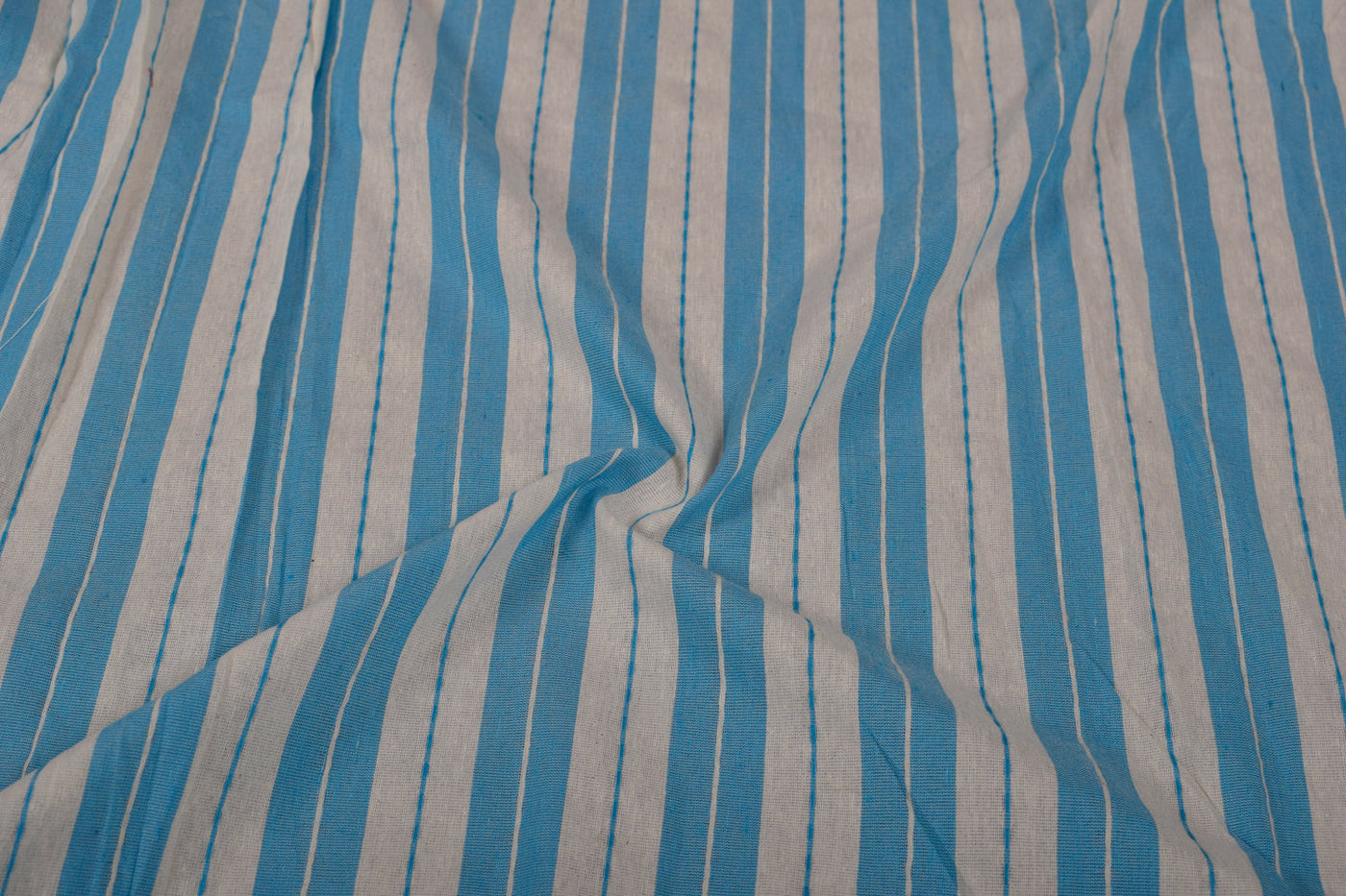 Precut Of 1.5 Meters Of Off White & Blue Stripes Cotton Dobby Fabric