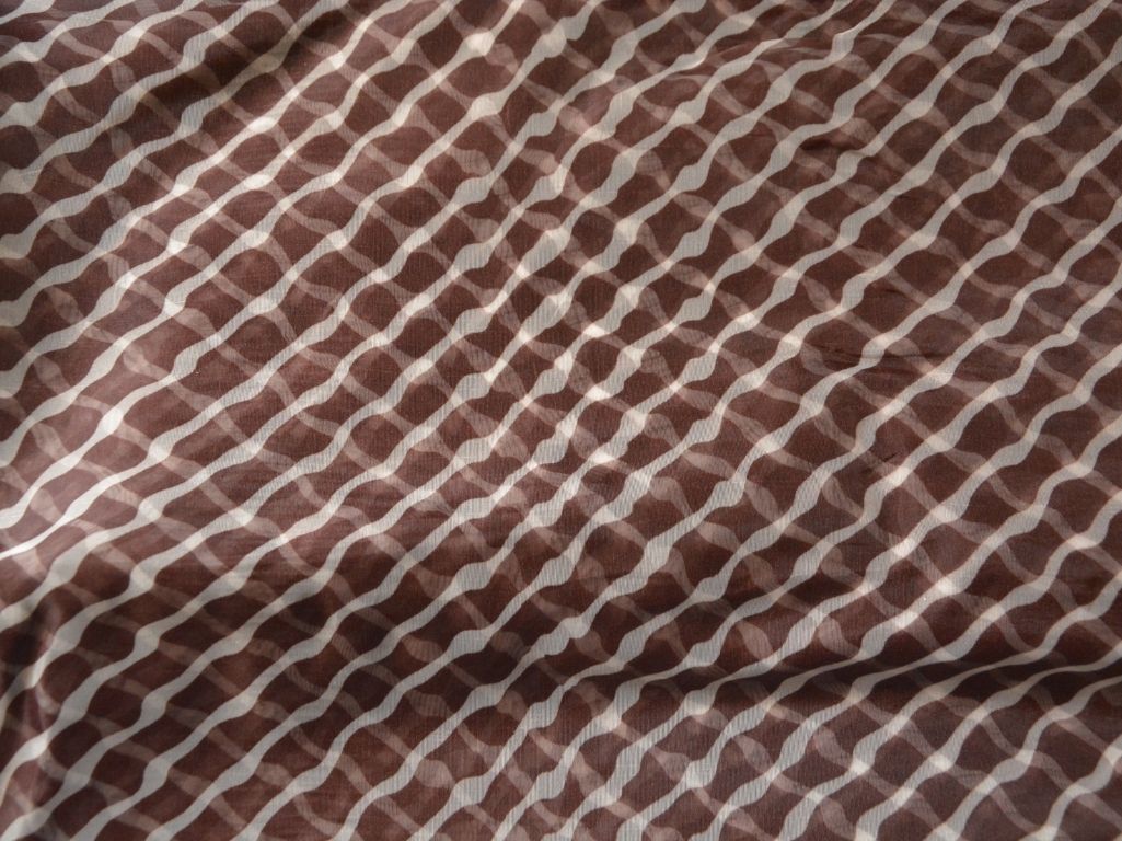 Chocolate Brown Strips Digital Printed Liquid Organza Fabric