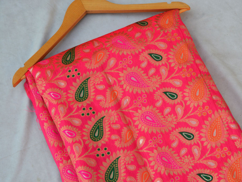 Pink Multicolor Paisley Heavy Semi Banarasi Brocade Fabric