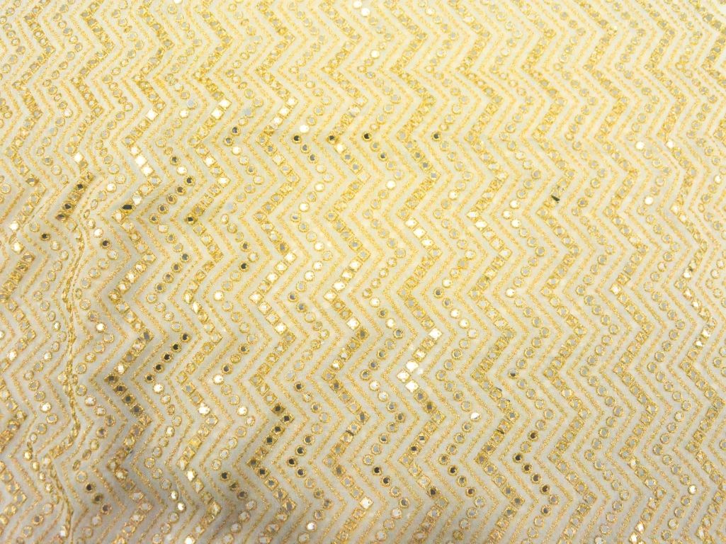 White Viscose Georgette With Sequins Embroidered Fabric