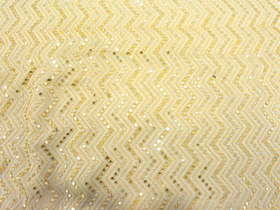 White Viscose Georgette With Sequins Embroidered Fabric