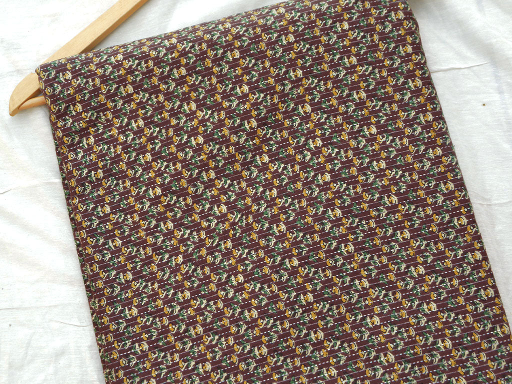 Brown Floral Pure Cotton Kantha Fabric