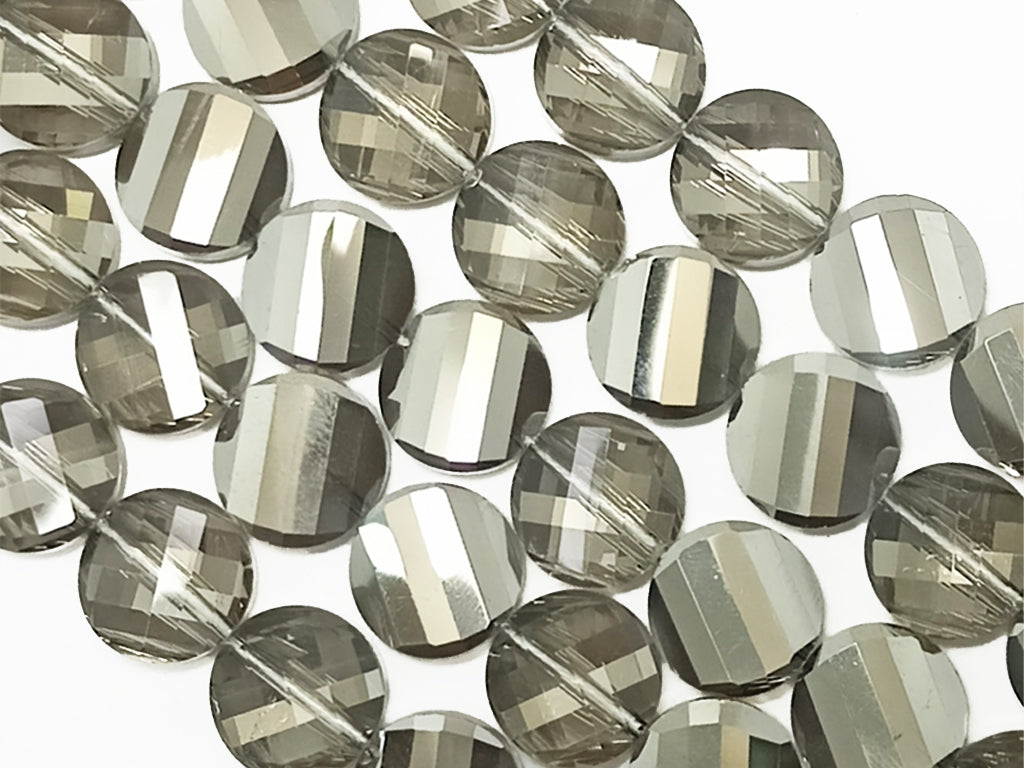 Silver Faceted Flat Crystal Beads