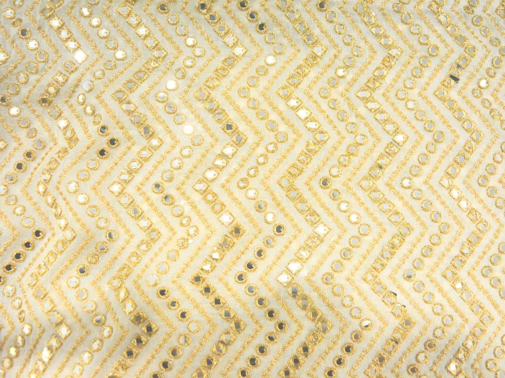 White Viscose Georgette With Sequins Embroidered Fabric