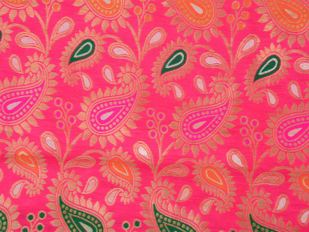 Pink Multicolor Paisley Heavy Semi Banarasi Brocade Fabric