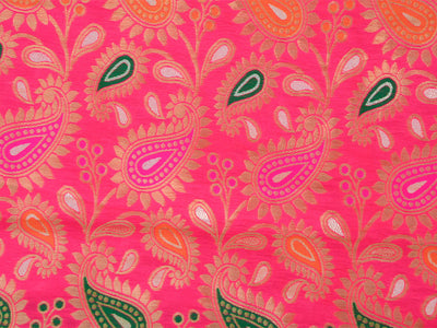 Pink Multicolor Paisley Heavy Semi Banarasi Brocade Fabric