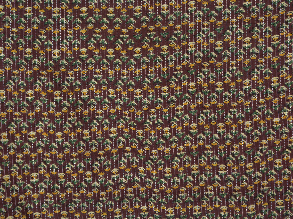 Brown Floral Pure Cotton Kantha Fabric