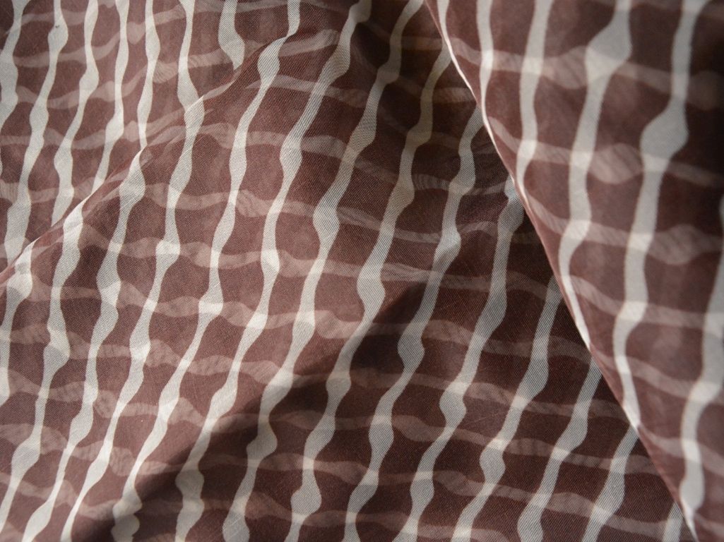 Chocolate Brown Strips Digital Printed Liquid Organza Fabric