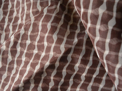 Chocolate Brown Strips Digital Printed Liquid Organza Fabric