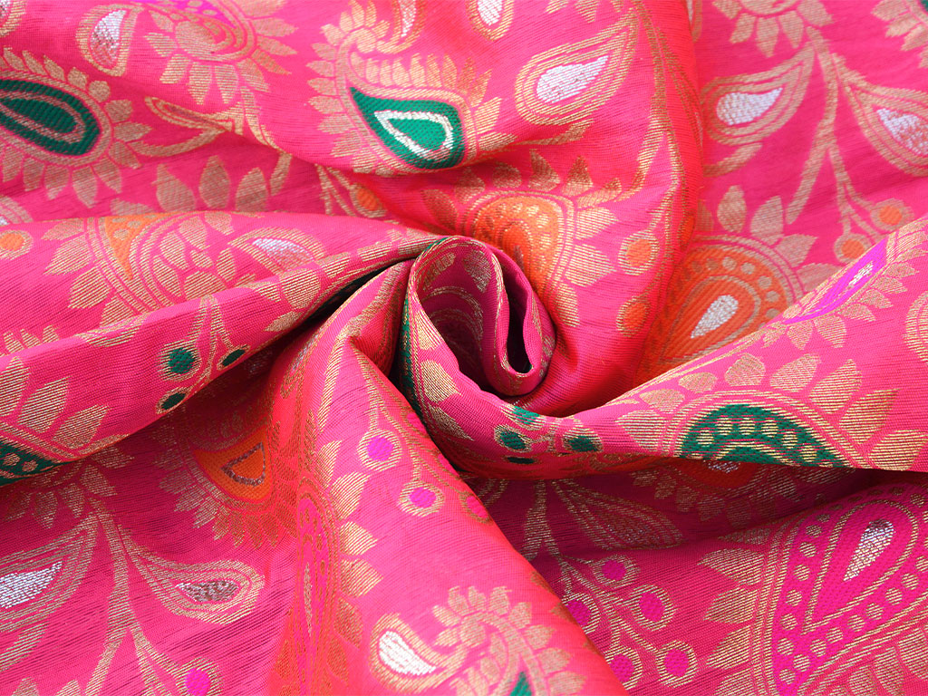 Pink Multicolor Paisley Heavy Semi Banarasi Brocade Fabric