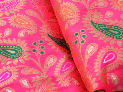 Pink Multicolor Paisley Heavy Semi Banarasi Brocade Fabric