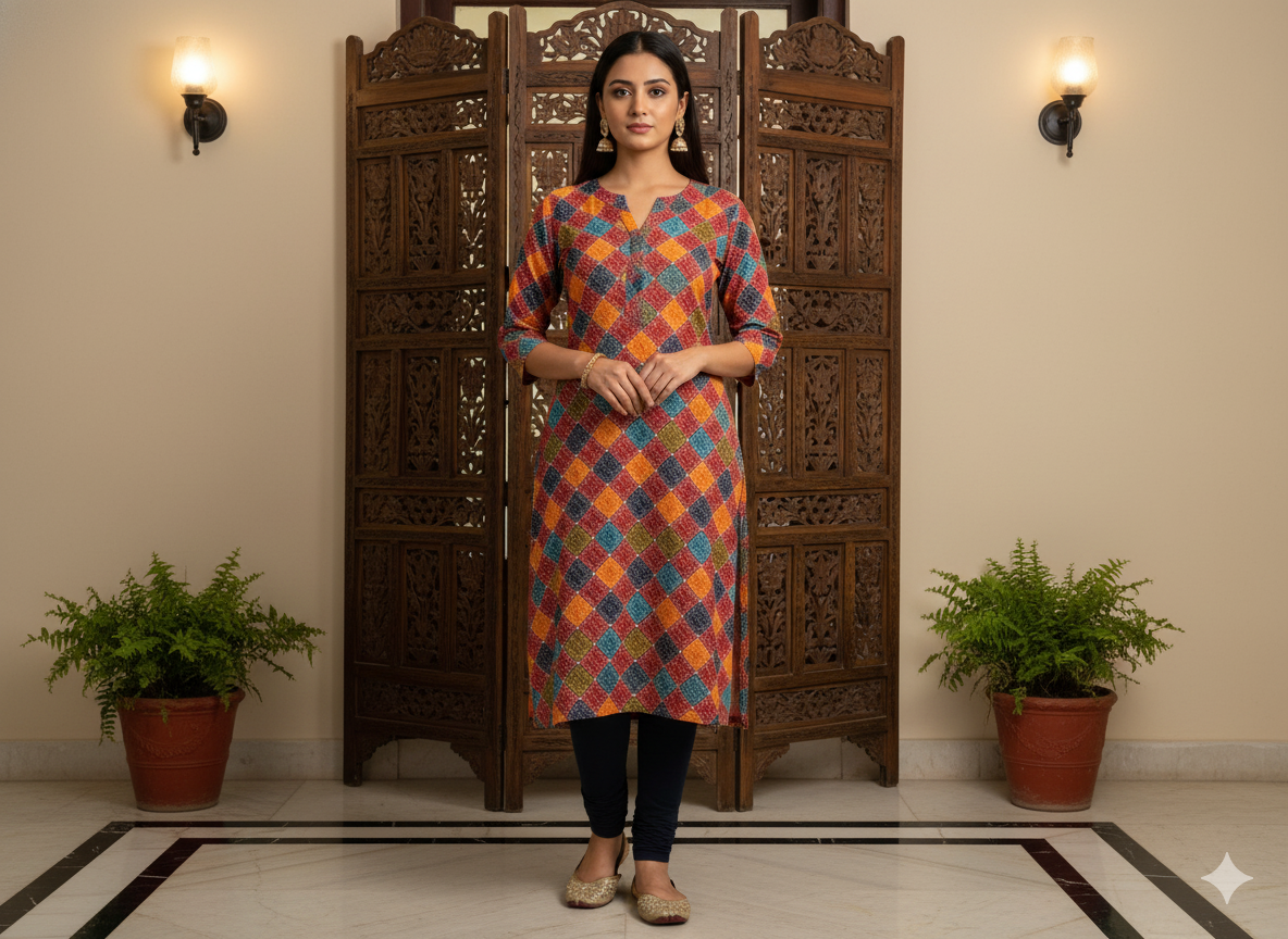 Bright Red Diamond Digitally Printed Butter Crepe Fabric