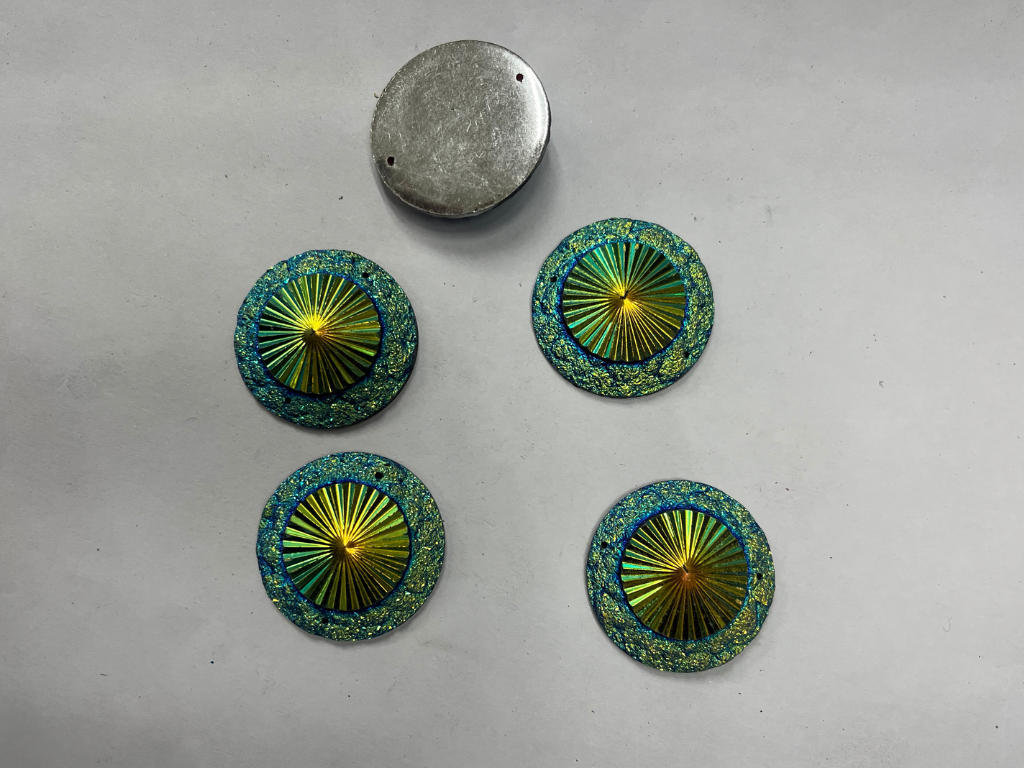 Holographic Blue Circular Flat Back 2 Hole Plastic Stones