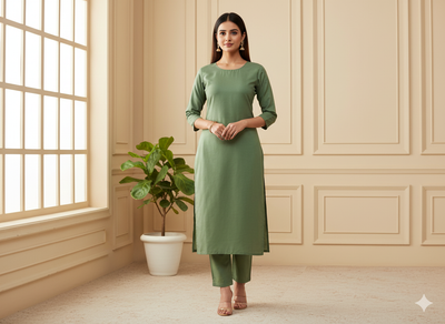 केली ग्रीन प्लेन ग्लेज्ड कॉटन फ़ैब्रिक (थोक)