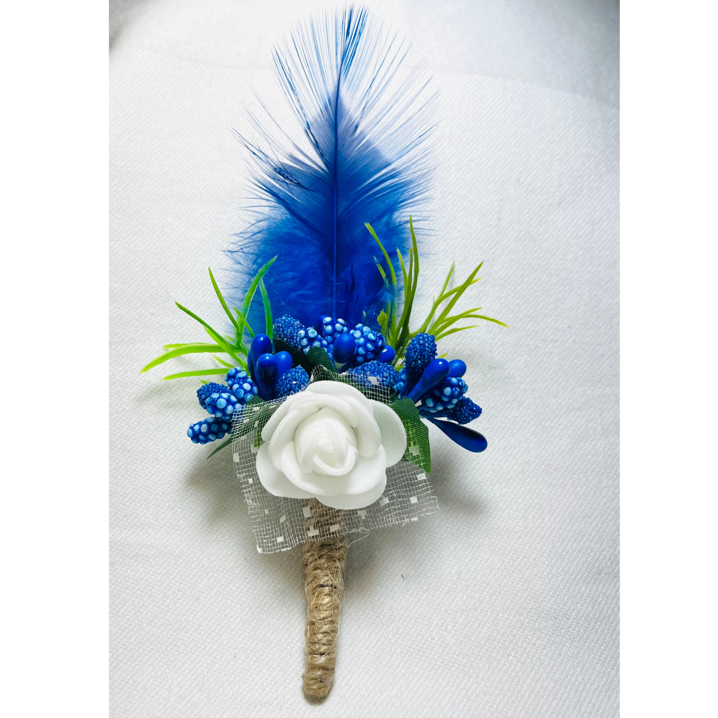 Blue & White Faux Feather Flower Brooch ( Wholesale )