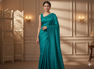 Peacock Blue Plain Bangalore Raw Silk Fabric  (Wholesale)