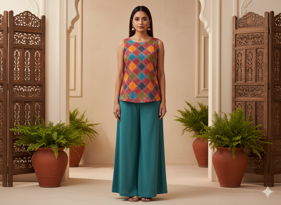 Bright Red Diamond Digitally Printed Butter Crepe Fabric