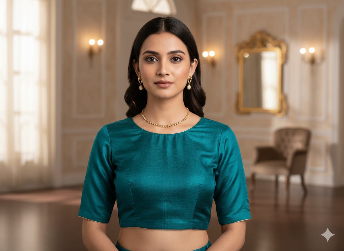 Peacock Blue Plain Bangalore Raw Silk Fabric  (Wholesale)