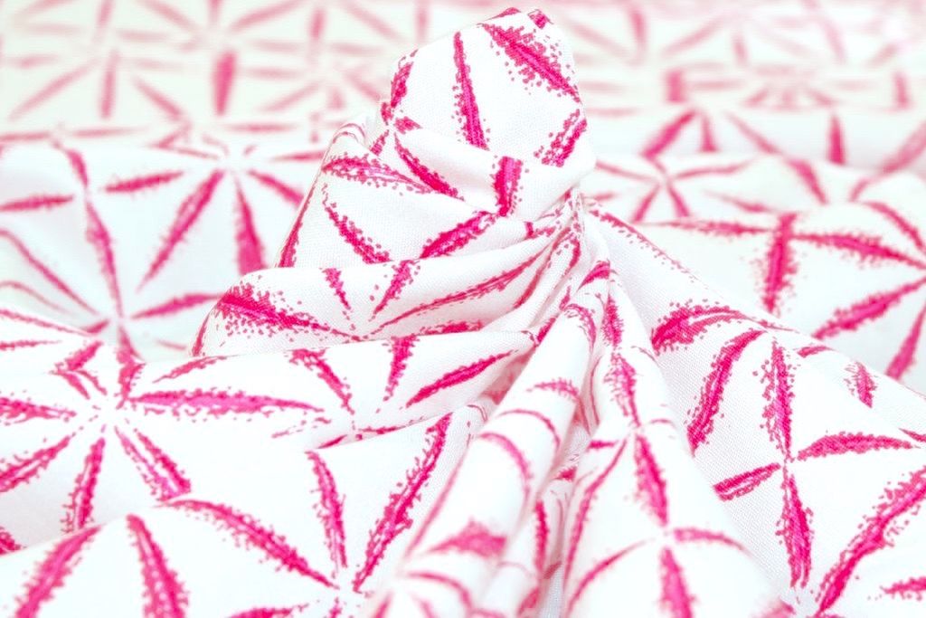 Pink & White Abstract Printed Cotton Rayon Fabric