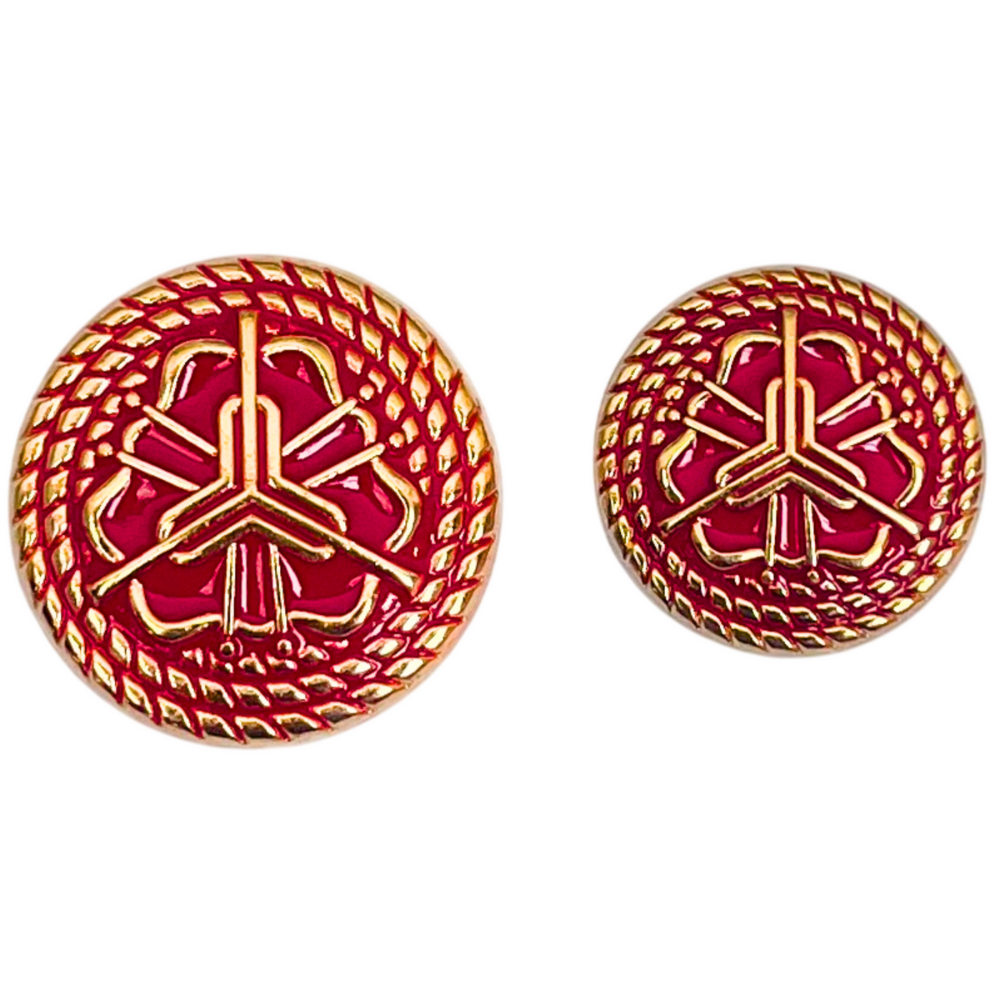 Red & Golden Regal Floral Motif Antique Design Round Shank Metal Button