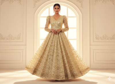 White Viscose Georgette With Sequins Embroidered Fabric