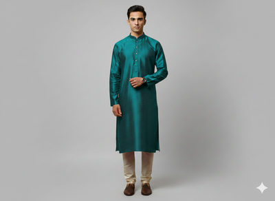 Peacock Blue Plain Bangalore Raw Silk Fabric  (Wholesale)