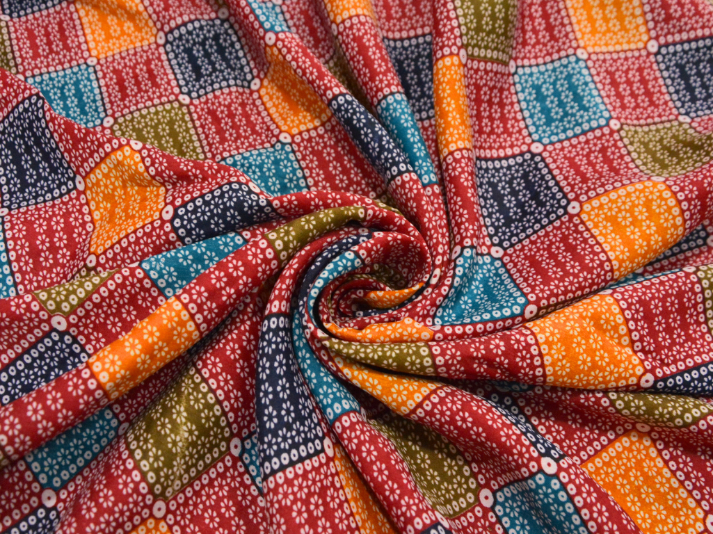 Bright Red Diamond Digitally Printed Butter Crepe Fabric