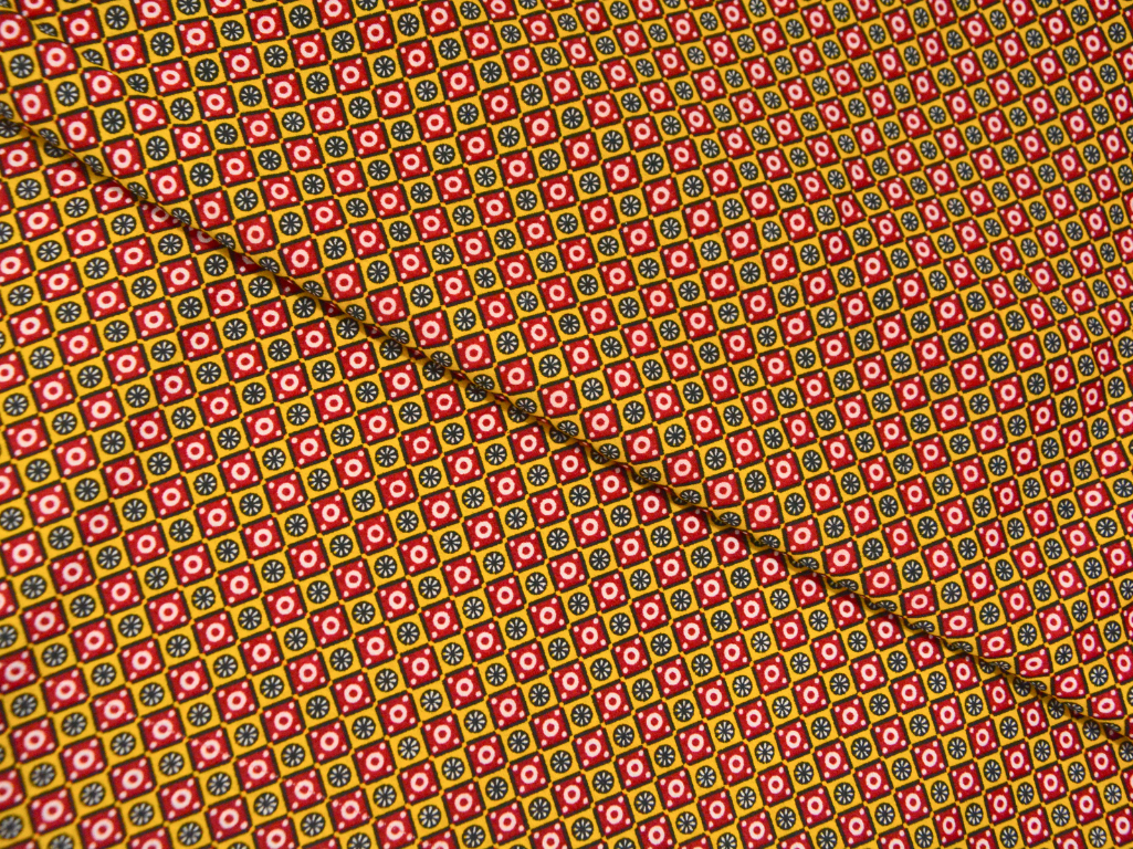 Pink & Yellow Diamond Digitally Printed Butter Crepe Fabric