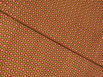 Pink & Yellow Diamond Digitally Printed Butter Crepe Fabric