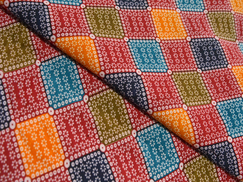 Bright Red Diamond Digitally Printed Butter Crepe Fabric