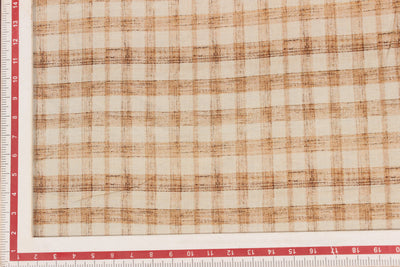 Precut 1.5 Metres Cream & Light Brown Check Printed Cotton Linen  Fabric