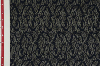Precut of 1 Meter of Dark Blue Abstract Lace Polyester Fabric