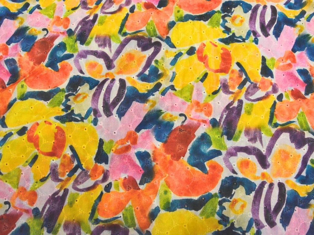 Multicolor 100 % Pure Cotton Chikan Embroidered Fabric