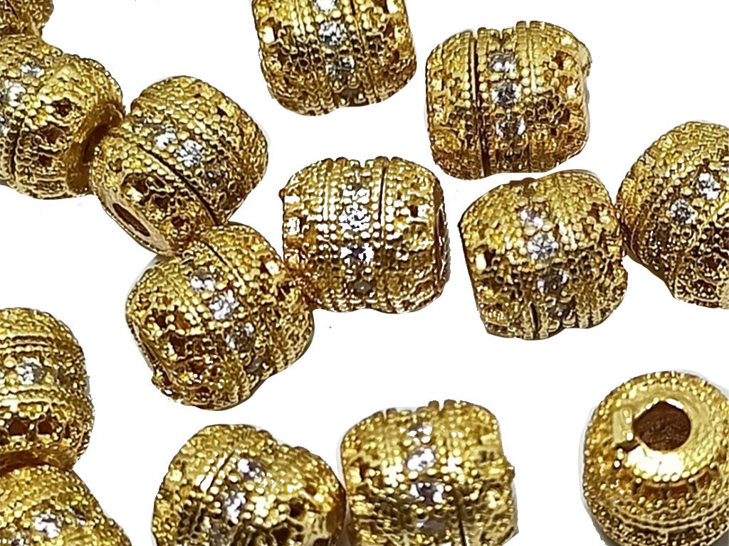 Golden AD Stone Drum Shaped Spacer Beads