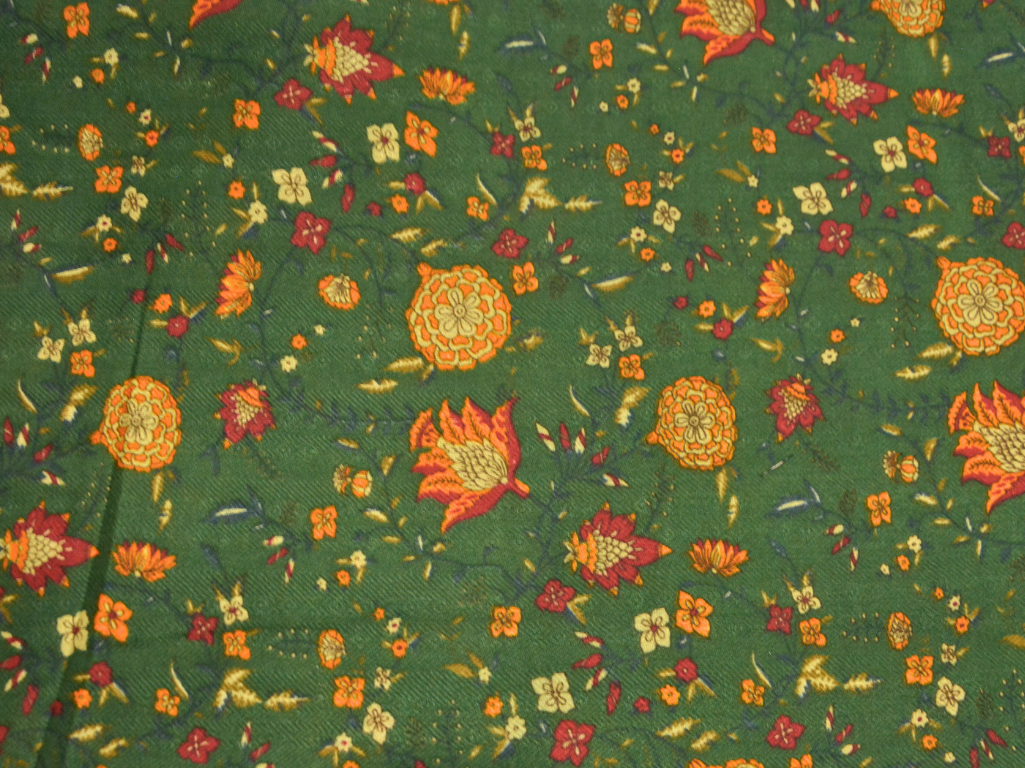 Dark Green Floral Printed Semi Pashimna Woolen Fabric