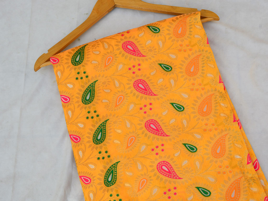 Mustard Yellow Paisely Heavy Semi Banarasi Brocade Fabric