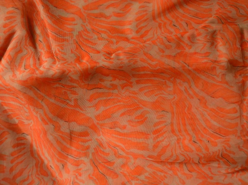 Orange Abstract Digital Printed Liquid Organza Fabric