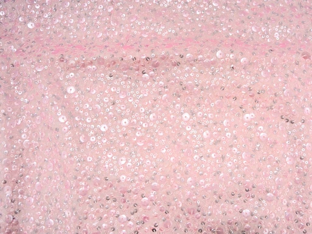 Baby Pink   Viscose Georgette With Sequins Embroidered Fabric