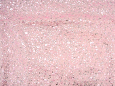 Baby Pink   Viscose Georgette With Sequins Embroidered Fabric