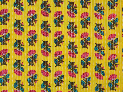 Yellow Floral Pure Cotton Kantha Fabric