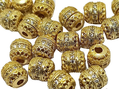 Golden AD Stone Drum Shaped Spacer Beads